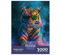 Puzzle De 1000 Pièces pour Adolescents Tiger in Colorful Paint Puzzle pour Adultes Jeu Manuel Décoration Murale Cadeaux pour Amis Et Famille 38x26cm/1000pcs
