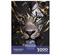Puzzle De 1000 Pièces pour Adolescents Tiger Portrait with Golden Shattered Glass Puzzle pour Adultes Jeux Relaxants Découpe De Précision Difficile Et Stimulant 38x26cm/1000pcs
