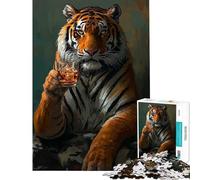 Puzzle de 1000 pièces pour Adolescents Tigre avec Verre de Whisky Peinture Jeu éducatif et Stimulant Jouet Manuel défi Difficile Cadeau Amusant (Taille 50x75cm)