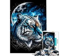 Puzzle de 1000 pièces pour Adolescents Tigre Blanc et Lune Un défi à relever pour s'amuser en Famille Un Jouet Anti-Stress pour Les 14 Ans et Plus (38x26cm)
