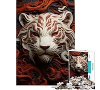 Puzzle de 1000 pièces pour Adolescents Tigre Blanc féroce Jeu de réflexion Jouet intellectuel Excellent Cadeau pour Les Jeux et Les Cadeaux pour Femmes (Taille 38x26cm)