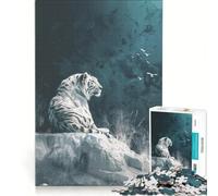 Puzzle de 1000 pièces pour Adolescents Tigre Blanc sur Rocher Jeu éducatif Analyse et logique Cadeau d'anniversaire 38x52cm