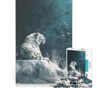 Puzzle de 1000 pièces pour Adolescents Tigre Blanc sur Rocher Jeu Pratique Assemblage de Motifs Cadeau Unique pour Un Anniversaire ou Noël 38x26cm