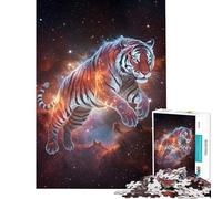 Puzzle de 1000 pièces pour Adolescents Tigre Cosmique sautant dans l'espace Jeu intellectuel et Relaxant activités familiales Cadeau de Père Noël Secret (Taille 38x26cm)