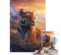 Puzzle de 1000 pièces pour Adolescents Tigre en Fleurs Crépuscule majestueux Jeux de Construction pour Adolescents Loisirs à la Maison Interaction Parent-Enfant (Taille 50x75cm)