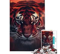 Puzzle de 1000 pièces pour Adolescents Tigre féroce dans la fumée Rouge Jeu de Puzzle Manuel pour Les Femmes (Taille 38x52cm)