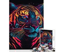 Puzzle de 1000 pièces pour Adolescents Tigre néon Cyberpunk Décoration Murale Cadeau d'anniversaire Jeu Relaxant Renforce l'amour de Couple Dimensions 38x52cm