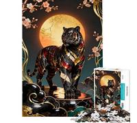 Puzzle de 1000 pièces pour Adolescents Tigre orné de Lune et de Fleurs Stimule Le Cerveau Jeu éducatif et Amusant pour Toute la Famille 14 Ans et Plus 38x26cm