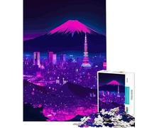 Puzzle de 1000 pièces pour Adolescents Tokyo Mont Fuji Style Cyberpunk Jeu Amusant et éducatif pour Les Anniversaires Anti-Stress (38x52cm)