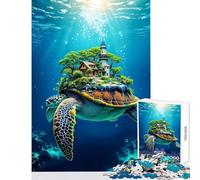 Puzzle de 1000 pièces pour Adolescents Tortue Marine transportant Une île sur sa Carapace Monde sous-Marin Jeu éducatif Idée Cadeau Jeu Manuel Collection Artists Beaux-Arts Format 38x26cm