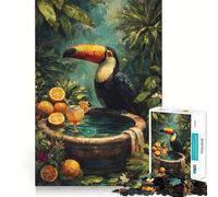 Puzzle de 1000 pièces pour Adolescents Toucan Buvant Une Orange dans la Jungle, découpe Fine, Art, entraînement à la Concentration, Jeu Amusant et Calme, Cadeau de Noël (38x26cm)