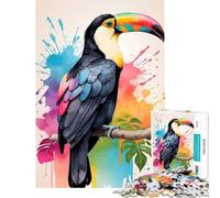 Puzzle de 1000 pièces pour Adolescents Toucan coloré sur Une Branche avec éclaboussures d'aquarelle Jeu Familial Stimulant l'intelligence et Le Cerveau Jouet addictif Cadeau Artistique activités