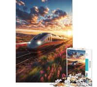 Puzzle de 1000 pièces pour Adolescents Train à Grande Vitesse au Coucher du Soleil Stimule Le Cerveau Cadeau d'anniversaire Décoration Murale À partir de 14 Ans (38x26cm)