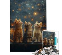 Puzzle de 1000 pièces pour Adolescents Trois Chatons contemplant Les étoiles Jeu intellectuel et Relaxant idéal pour Les Couples Cadeau Amusant (Dimensions 38x26cm)