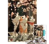 Puzzle de 1000 pièces pour Adolescents Trois Chats sous Les cerisiers en Fleurs Activité ludique et éducative à la Maison pour Toute la Famille à partir de 14 Ans 38x26cm