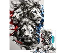 Puzzle de 1000 pièces pour Adolescents Trois Lions Rouge Blanc et Bleu Stimule Le Cerveau Défi Difficile Jeu Relaxant pour Les 14 Ans et Plus (38x26cm)