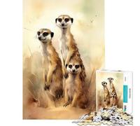 Puzzle de 1000 pièces pour Adolescents Trois suricates à l'aquarelle Activités Amusantes à la Maison Découpe de précision Jeux relaxants pour Les 14 Ans et Plus Jeu de Puzzle Offert (38x26cm)