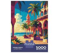 Puzzle De 1000 Pièces pour Adolescents Tropical Beach Resort Illustration Puzzles pour Adultes, Jeu De Réflexion, Cadeau D'assemblage De Motifs pour Les Amis Et La Famille 38x26cm/1000pcs