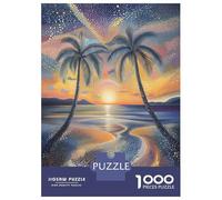 Puzzle De 1000 Pièces pour Adolescents Tropical Sunset in Pointillist Style Puzzles pour Adultes, Jeux De Détente, Assemblage De Motifs, Activités Amusantes À La Maison, 52x38cm/1000pcs