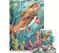 Puzzle de 1000 pièces pour Adolescents Truite dans Le Monde sous-Marin Jeu Manuel idéal pour s'occuper Pendant Les Vacances avec Poster et fiche de Questions-réponses Assortis 38x26cm