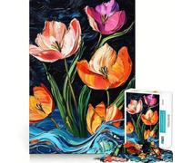 Puzzle de 1000 pièces pour Adolescents Tulipes Bleues Découpe précise Jeu Artistique Amusant et Relaxant Cadeau d'anniversaire Original (38x52cm)