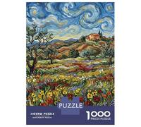 Puzzle De 1000 Pièces pour Adolescents Tuscany Landscape Painting with Flowers Puzzles pour Adolescents : Amusants Et Humoristiques ! Stimulez Votre Cerveau ! Soirée Jeux Et Divertissement en Famille