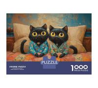 Puzzle De 1000 Pièces pour Adolescents Two Cats in Pajamas on Bed Puzzle Jeux De Famille Décoration Murale Cadeaux Uniques pour Anniversaire Et Noël 38x26cm/1000pcs