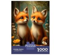 Puzzle De 1000 Pièces pour Adolescents Two Cute Fox Cubs in Forest Puzzle pour Adultes Jeu Manuel pour Améliorer La Mémoire Cadeau d'anniversaire, Cadeaux, 38x26cm/1000pcs