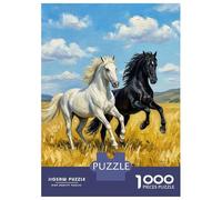 Puzzle De 1000 Pièces pour Adolescents Two Horses Running in A Field Puzzle pour Adolescents Activités Familiales Interaction Parent-Enfant Cadeaux pour Amis Et Famille 52x38cm/1000pcs