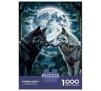 Puzzle De 1000 Pièces pour Adolescents Two Wolf in Forest Moon Puzzles pour Adultes, Jeu De Réflexion, Cadeau D'assemblage De Motifs pour Les Amis Et La Famille 38x26cm/1000pcs