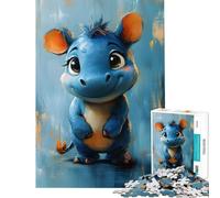 Puzzle de 1000 pièces pour Adolescents Un Adorable rhinocéros Bleu Activités Amusantes à la Maison pour Toute la Famille Jeu Impossible à partir de 14 Ans 50x75cm