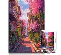 Puzzle de 1000 pièces pour Adolescents - Un après-midi dans la Rue Rose - Idée Cadeau pour Une soirée Jeux et Divertissement en Famille - Dimensions : 38x26cm
