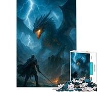Puzzle de 1000 pièces pour Adolescents Un Chevalier Face à Un Dragon dans la tempête Jeu Pratique défi intellectuel Jouet addictif pour Les Femmes (Dimensions 38x26cm)