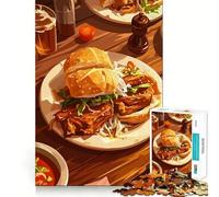 Puzzle de 1000 pièces pour Adolescents Un délicieux Repas de Hamburger sur Une Table en Bois,des découpes Fines,Un Jeu de réflexion,Un Cadeau Amusant pour se détendre et s'amuser Un Anniversaire