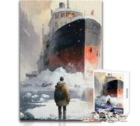 Puzzle de 1000 pièces pour Adolescents : Un Homme Face à Un Navire gelé Un Jeu Unique et Amusant, Une œuvre d'art à Offrir Dimensions : 38x52cm