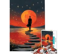 Puzzle de 1000 pièces pour Adolescents Un Homme Marchant sur des Pierres jusqu'à la Lune Stimule Le Cerveau pour Les Femmes et Les familles À partir de 14 Ans 50x75cm