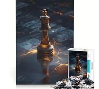 Puzzle de 1000 pièces pour Adolescents Une pièce d'échecs représentant Un Roi Solitaire sur Un échiquier Sombre et Lumineux Jeu Relaxant, décompressant et Stimulant intellectuellement Cadeau