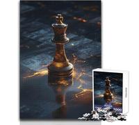Puzzle de 1000 pièces pour Adolescents : Une pièce d'échecs « Roi Solitaire » sur Un échiquier Phosphorescent Jeu Stimulant, décoration Murale, Cadeau d'anniversaire Dimensions : 38 x 52 cm