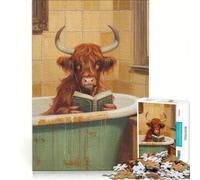 Puzzle de 1000 pièces pour Adolescents Vache des Highlands lisant Un Livre Jeux relaxants Anti-Stress Amusant Cadeau d'anniversaire Original 38x52cm