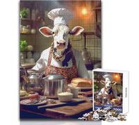 Puzzle de 1000 pièces pour Adolescents - Vache en Train de Cuisiner - Design élégant - Cadeau d'anniversaire - Œuvre d'art - Dimensions:50x75cm
