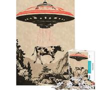 Puzzle de 1000 pièces pour Adolescents Vache enlevée par des extraterrestres Jeu éducatif et ludique activité familiale Cadeau pour Femmes et Hommes (50x75cm)