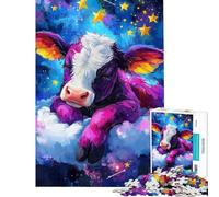 Puzzle de 1000 pièces pour Adolescents Vache rêveuse sous Un Ciel étoilé Jeu de Construction pour Adolescents Loisirs à la Maison Interaction Parent-Enfant (Taille 38x52cm)