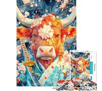 Puzzle de 1000 pièces pour Adolescents Vache samouraï avec Fleurs de Cerisier Puzzle Animalier pour Adolescents Jouet à Faire soi-même Loisirs à la Maison Interaction Parent-Enfant (Taille 38x26cm)