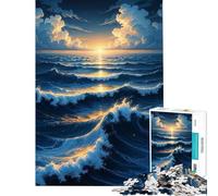 Puzzle de 1000 pièces pour Adolescents Vagues au Coucher du Soleil doré Activités Amusantes à la Maison décoration Artistique Jeux en Famille Convient aux Personnes de 14 Ans et Plus (50x75cm)