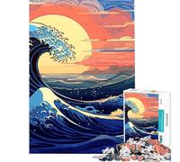 Puzzle de 1000 pièces pour Adolescents Vagues géantes Style Japonais Difficile à Assembler Cadeau d'anniversaire décoration intérieure Jouet pour Les 14 Ans et Plus (38x52cm)