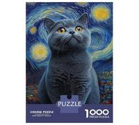 Puzzle De 1000 Pièces pour Adolescents Van Gogh's Cat Starry Night Jeu De Réflexion Amusant Et Humoristique, Cadeau Unique pour Un Anniversaire Ou Noël 70x50cm/1000pcs