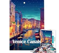 Puzzle de 1000 pièces pour Adolescents Venise canaux Italie Nuit Jeu de réflexion Stimulant pour Les Jeux et Les Femmes (Taille 50x75cm)