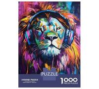 Puzzle De 1000 Pièces pour Adolescents Vibrant Lion with Headphones -3 Puzzle Adulte Jeu Manuel D'assemblage De Motifs Idéal comme Cadeau 70x50cm/1000pcs