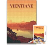 Puzzle de 1000 pièces pour Adolescents - Vientiane, Laos - Affiche de Voyage - Jeu de défi Unique, Amusant et Humoristique - Décoration Murale - Dimensions:38x26cm