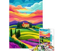 Puzzle de 1000 pièces pour Adolescents Villa Toscane au Coucher du Soleil en Italie Jeu d'art Pratique et éducatif Cadeau Amusant et Humoristique pour Femmes et Hommes (Dimensions 75x50cm)